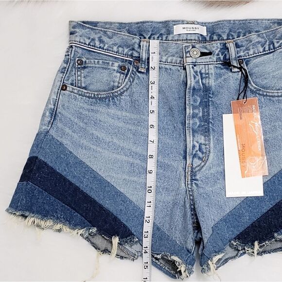 Moussy Vintage MV High Rise Patchwork Gratiot Denim Shorts Size 29 NWT - Picture 15 of 16